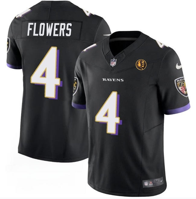 Men's Baltimore Ravens #4 Zay Flowers Black 2023 F.U.S.E. With John Madden Patch Vapor Limited Football Stitched Jersey